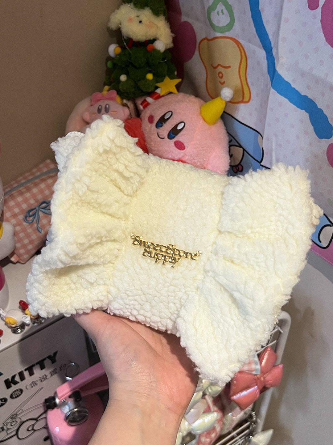 Sweetstore Supply 原创奶油羊羔蝴蝶结化妆包 便携收纳包 - 化妆包/杂物包 - 棉 白色