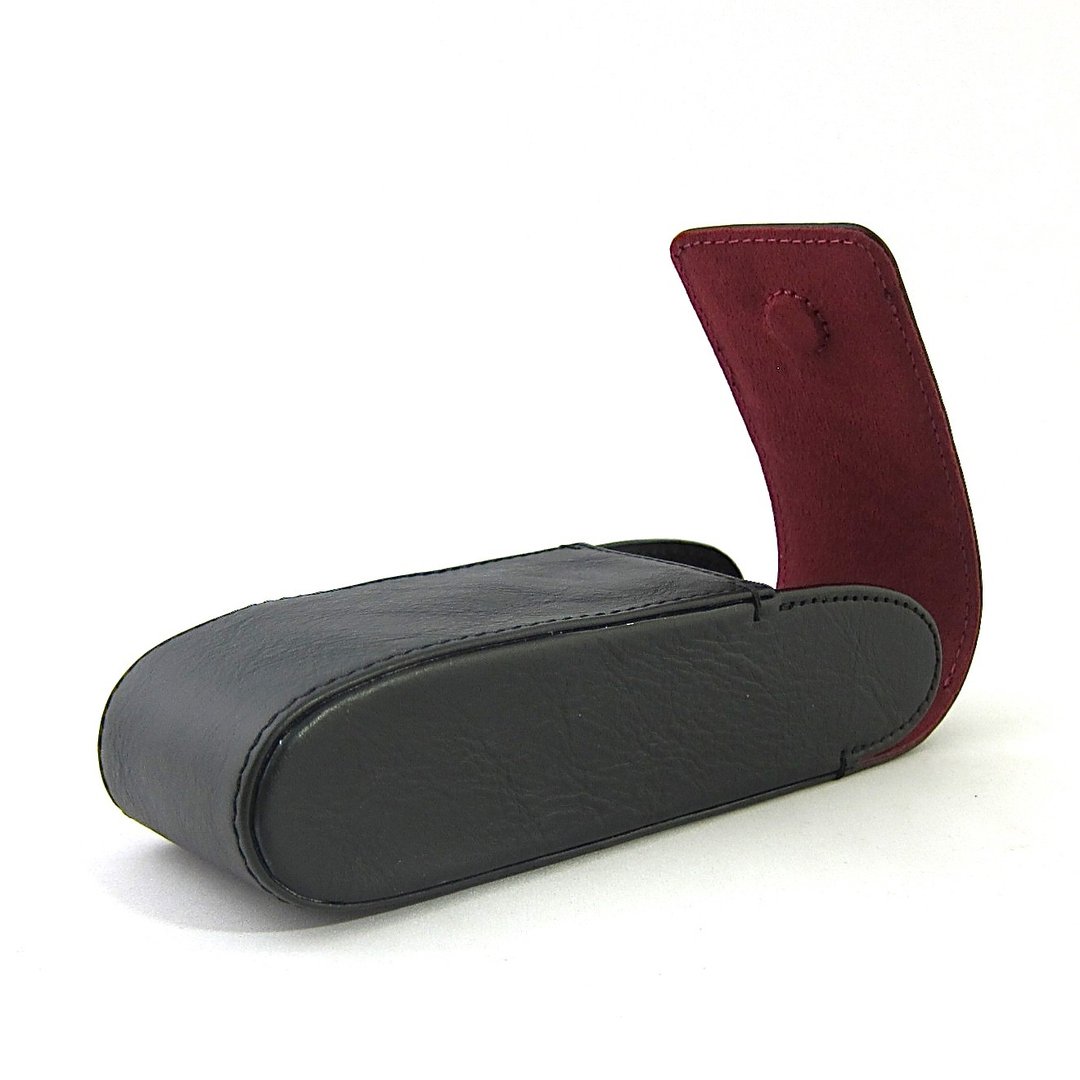 Hard Sturdy Eyeglass Case Eyeglass Case Sunglasses Reading Glasses Hard Case Vertical Magnetic Closure Genuine Leather Italian Vachetta Leather Vegetable Tanned Leather - 眼镜盒/眼镜布 - 真皮 黑色