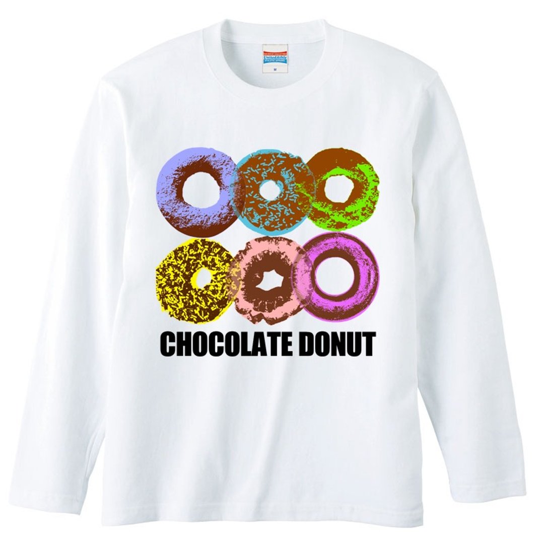 Long sleeve T-shirt / Chocolate donuts - 男装上衣/T 恤 - 棉 白色