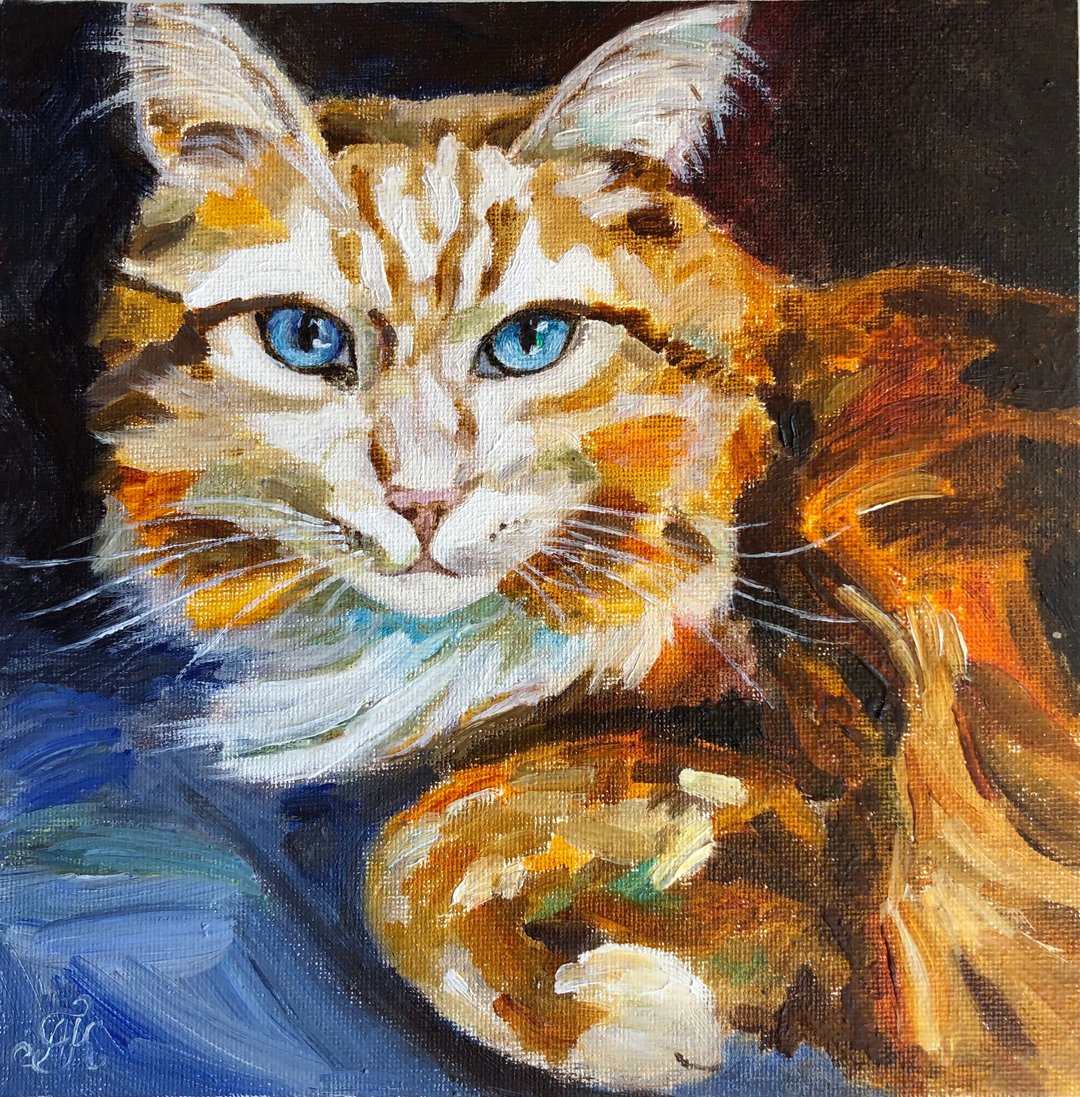 橙色猫原创油画画布墙壁艺术家居动物肖像 - 墙贴/壁贴 - 其他材质 橘色