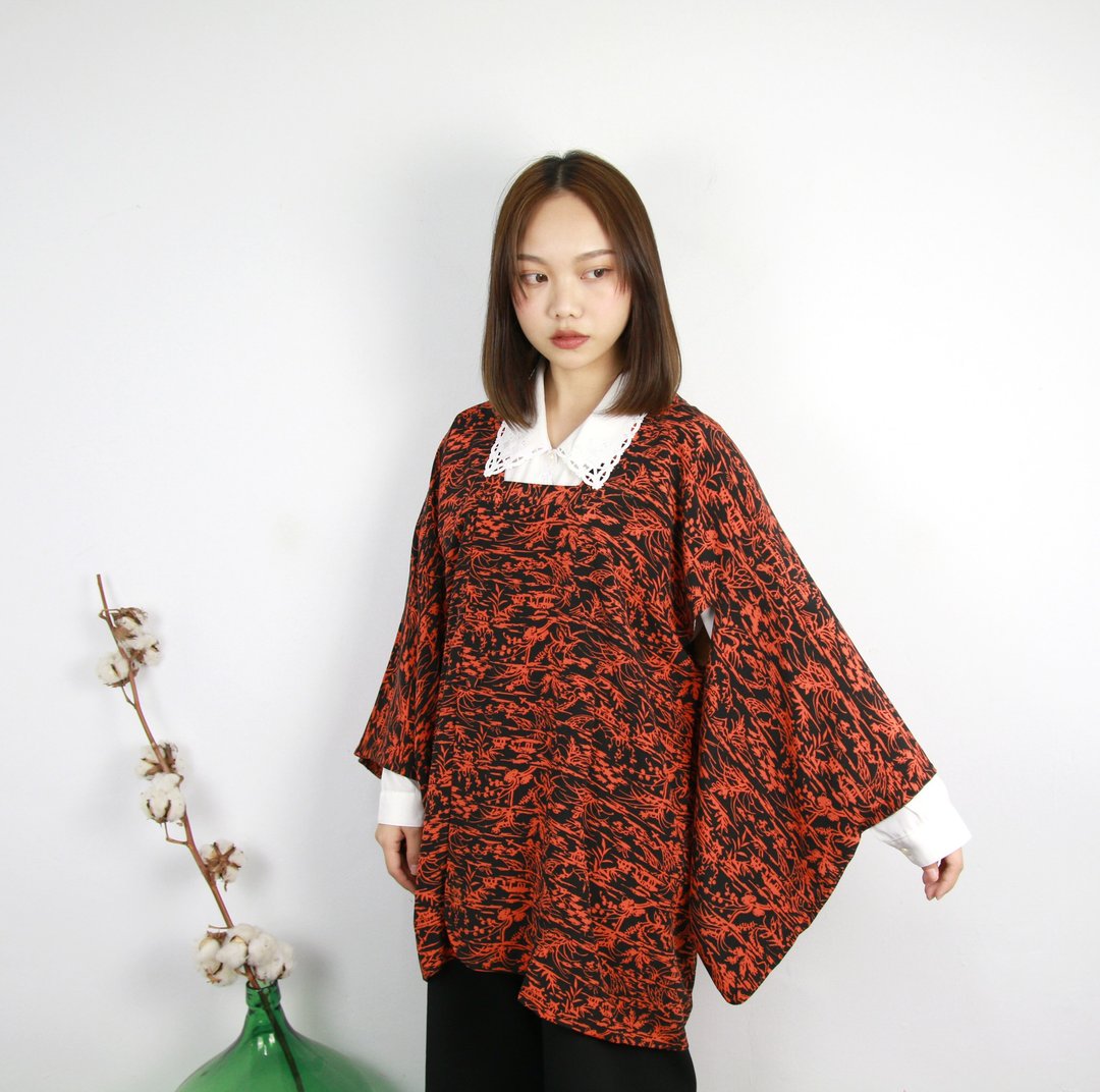 Back to Green-日本带回羽织 道行 日落景kb-17/vintage kimono - 女装休闲/机能外套 - 丝．绢 
