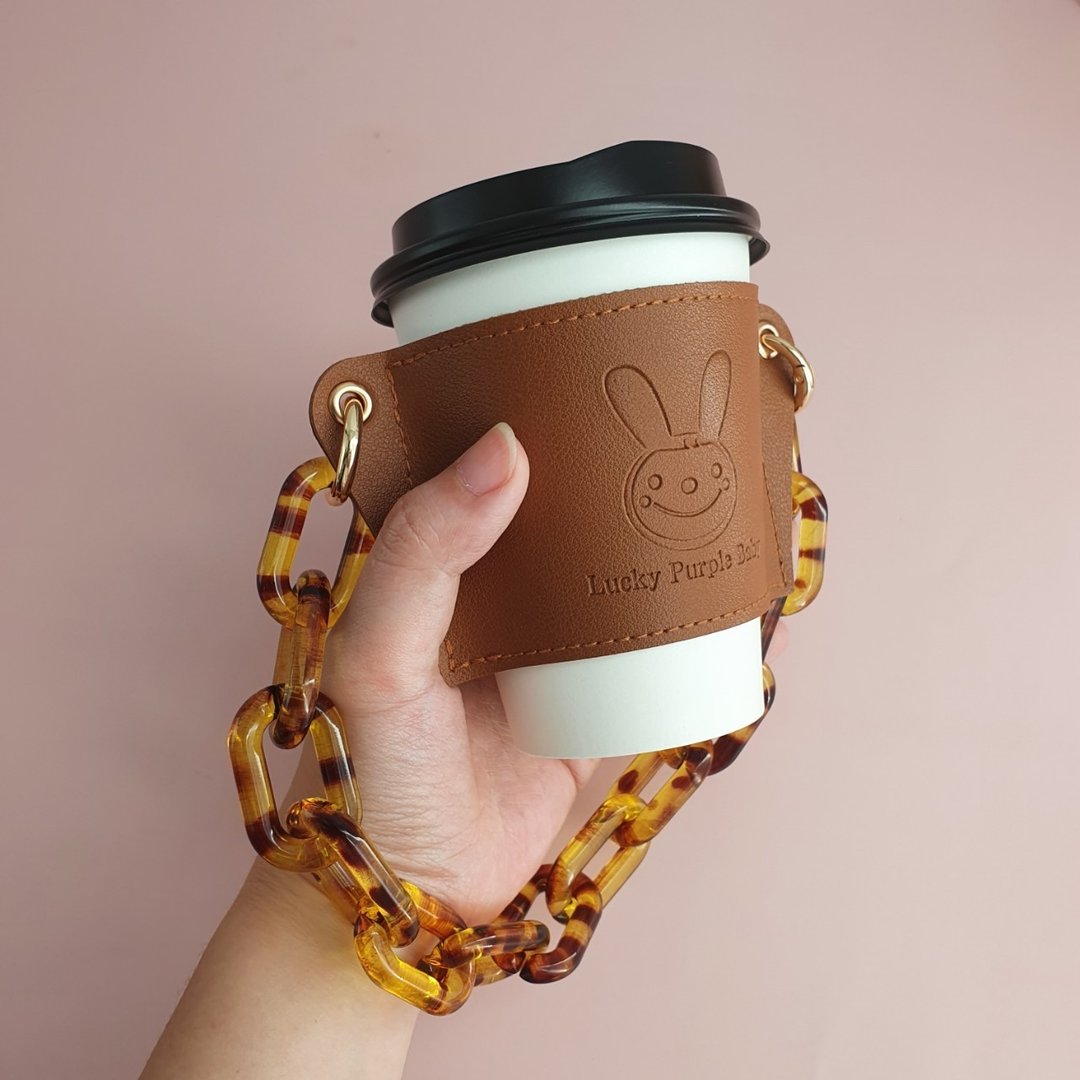 【幸运紫娃】时尚饮料提袋杯套－品味褐 (皮革款) - 随行杯提袋/水壶袋 - 人造皮革 