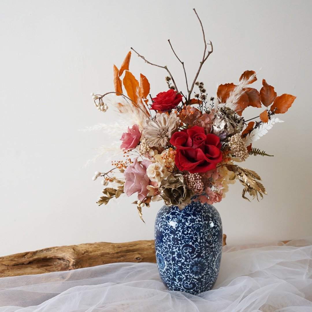 【竒花】古典青花瓷不凋干燥花瓶 生日礼物 开幕盆 新居落成 - 画框/相框 - 植物．花 