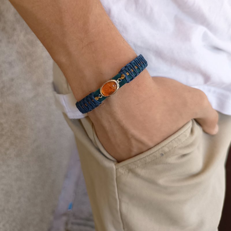 海洋深处与日光呢喃手环 永恒的光与神秘珍宝 - 手链/手环 - 真皮 蓝色