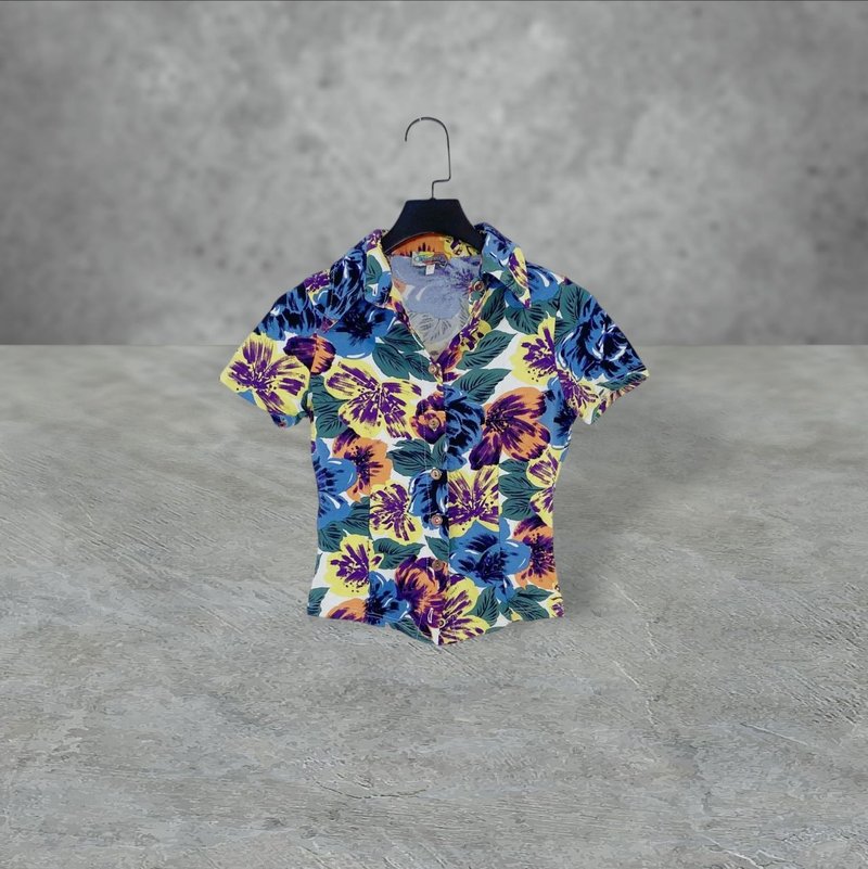 二手 彩色 印花 弹性 紧骚 短袖 衬衫 OPD428 - 女装衬衫 - 聚酯纤维 多色