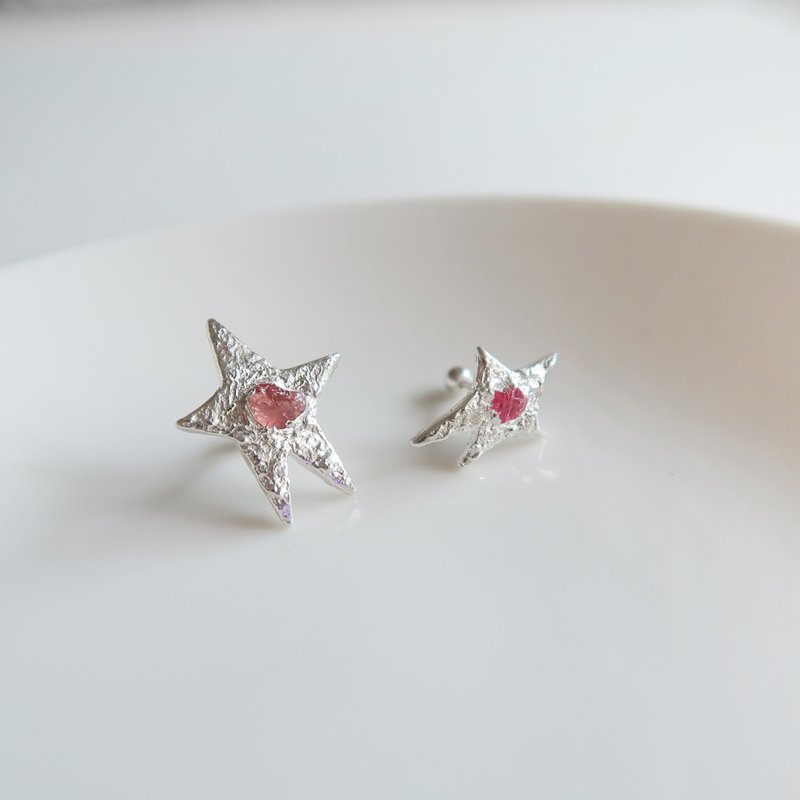 定制化 999纯银 银河 彩色蓝宝石 尖晶石 锁珠 转珠 耳环 耳夹 - 耳环/耳夹 - 纯银 灰色