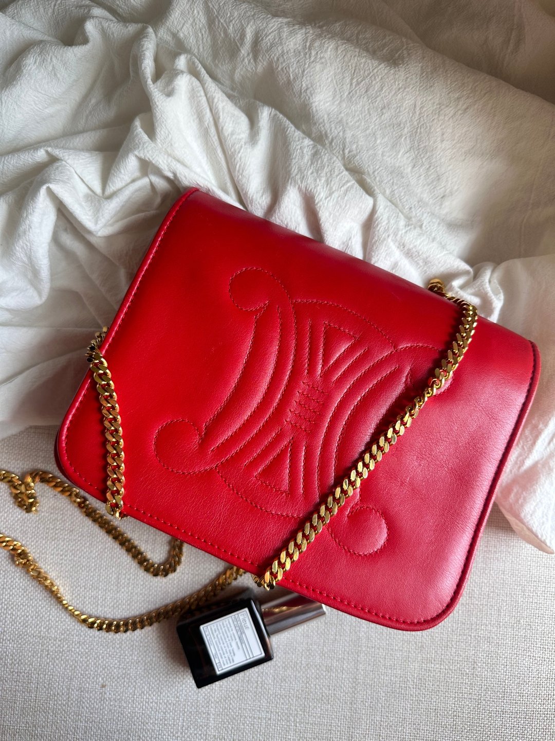 稀有中古Vintage Celine 凯旋门刺绣翻盖链条小包 - 侧背包/斜挎包 - 真皮 