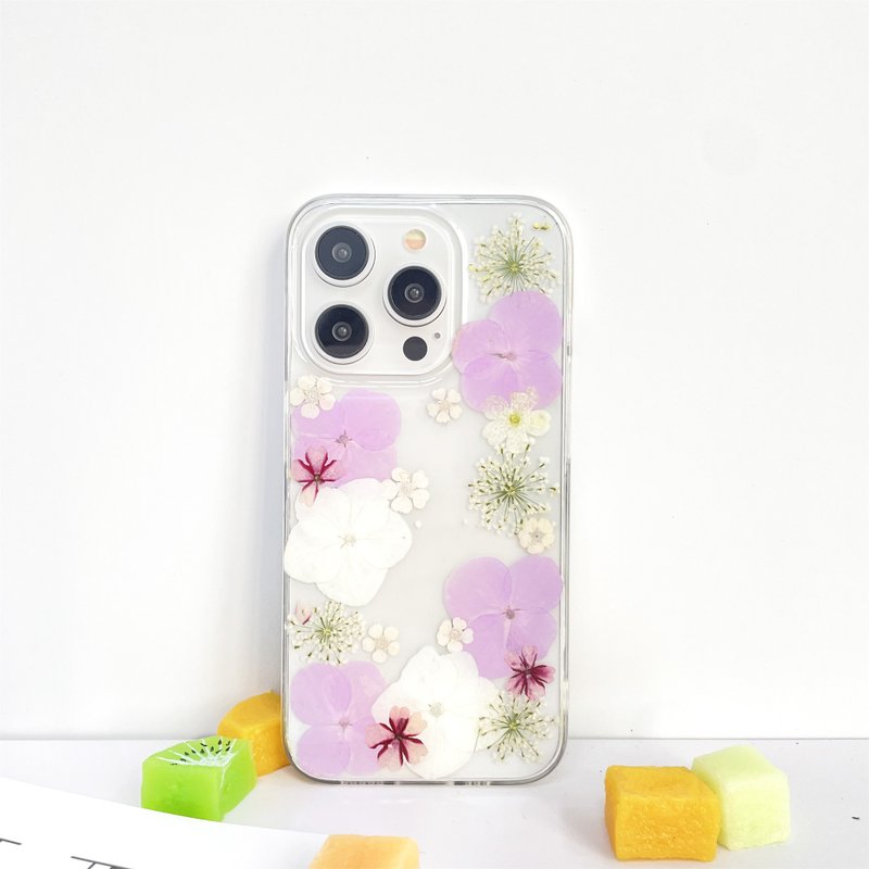 蕾丝花绣球花押花手机壳 适用于iPhone 16 Pro Max Samsung S25 - 手机壳/手机套 - 植物．花 
