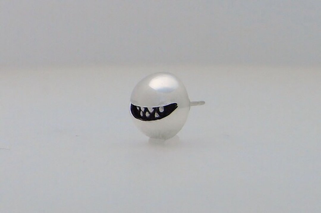 smile ball_S Pierce type:B (s_m-O.39) 微笑 銀 耳釘 穿孔耳环 sterling silver stud earring - 耳环/耳夹 - 纯银 银色
