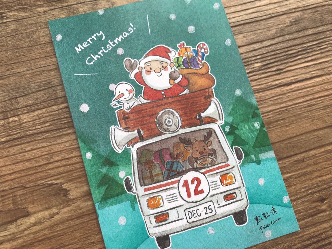 【明信片】手绘圣诞卡Hello~Santa! - 卡片/明信片 - 纸 绿色