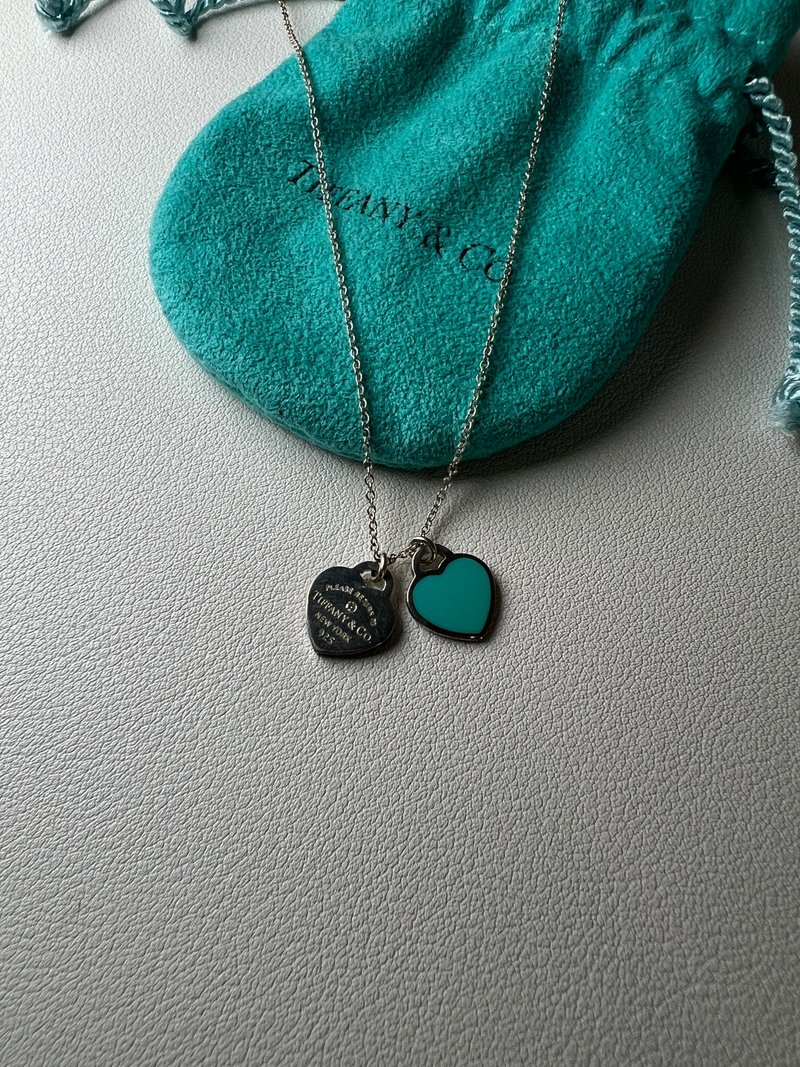 Tiffany & co. 湖水绿2个心型925纯银颈链 原装尘袋 日本二手中古 - 项链 - 纯银 银色