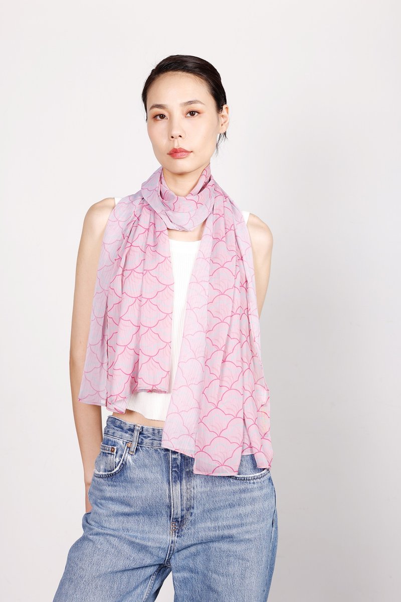 REESE扇形印花雪纺长围巾 (粉红) - 丝巾 - 聚酯纤维 粉红色