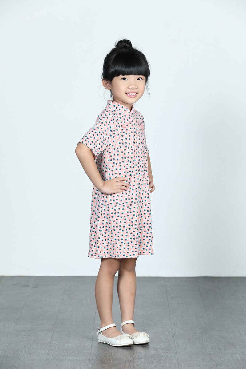 童装 - BAMBI波尔卡圆点旗袍 - 浅粉红色 - 洋装/连衣裙 - 棉．麻 