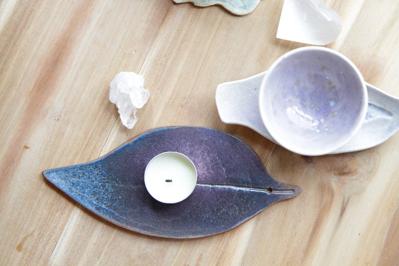 渐层紫叶形茶拖/杯垫 - 杯垫 - 陶 紫色