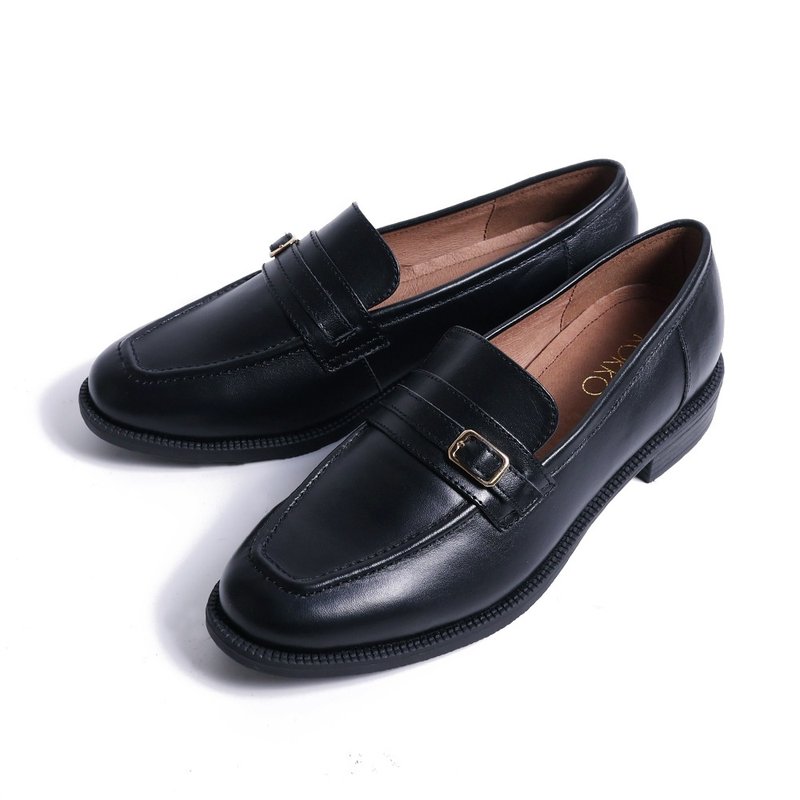 英伦风质感微宽楦牛皮乐福鞋黑色 - 女款牛津鞋/乐福鞋 - 真皮 黑色