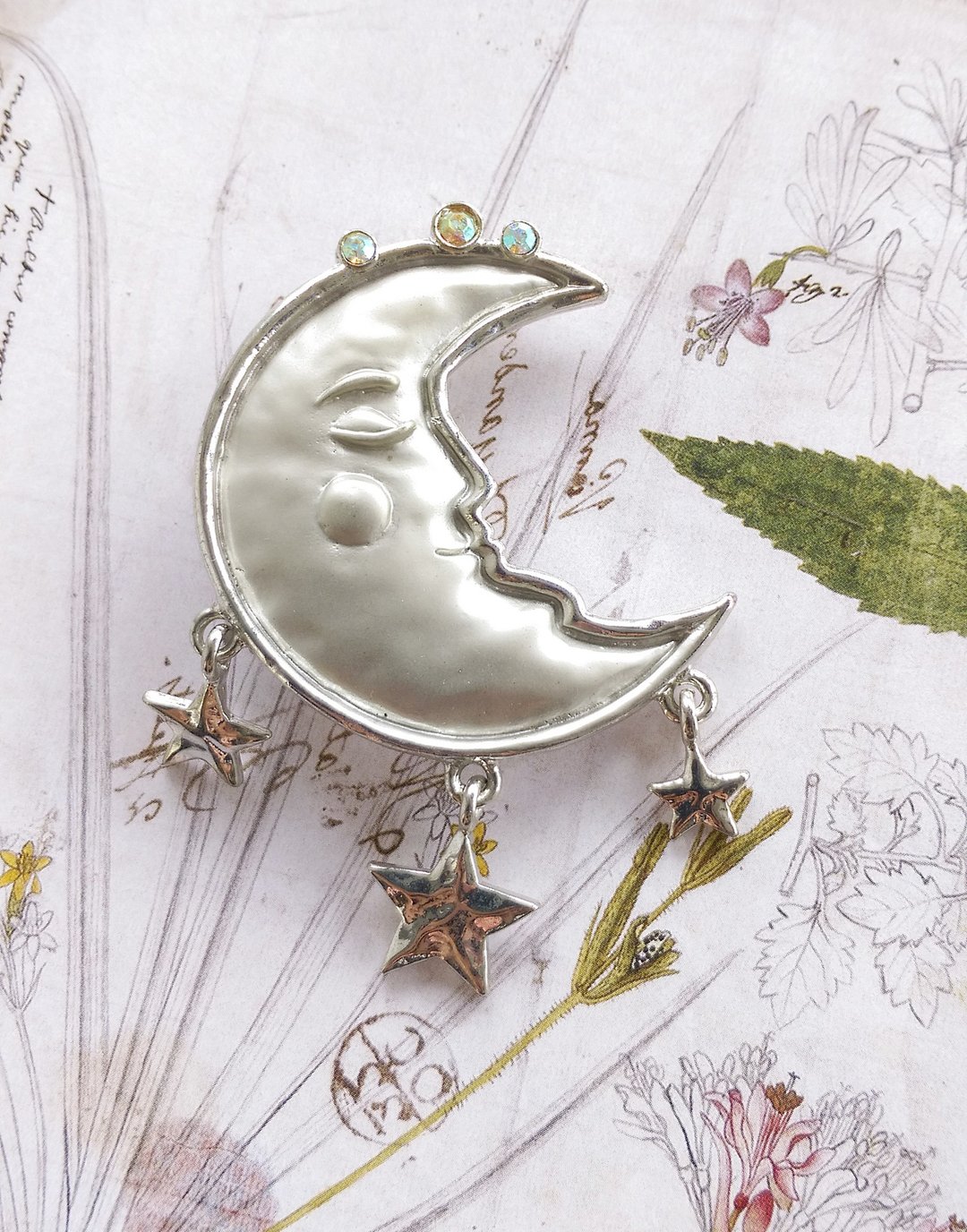 Vintage Jewelry  JJ 银色调 星月 月亮 星星 别针 胸针 - 徽章/别针 - 其他金属 金色
