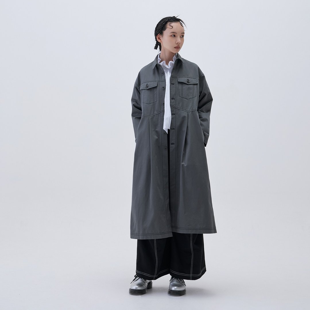 长版衬衫外套 - 女装休闲/机能外套 - 棉．麻 灰色