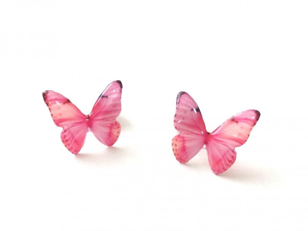 Butterfly wears the sex appeal - alight on a flower - [N-PK-1] - 耳环/耳夹 - 棉 粉红色