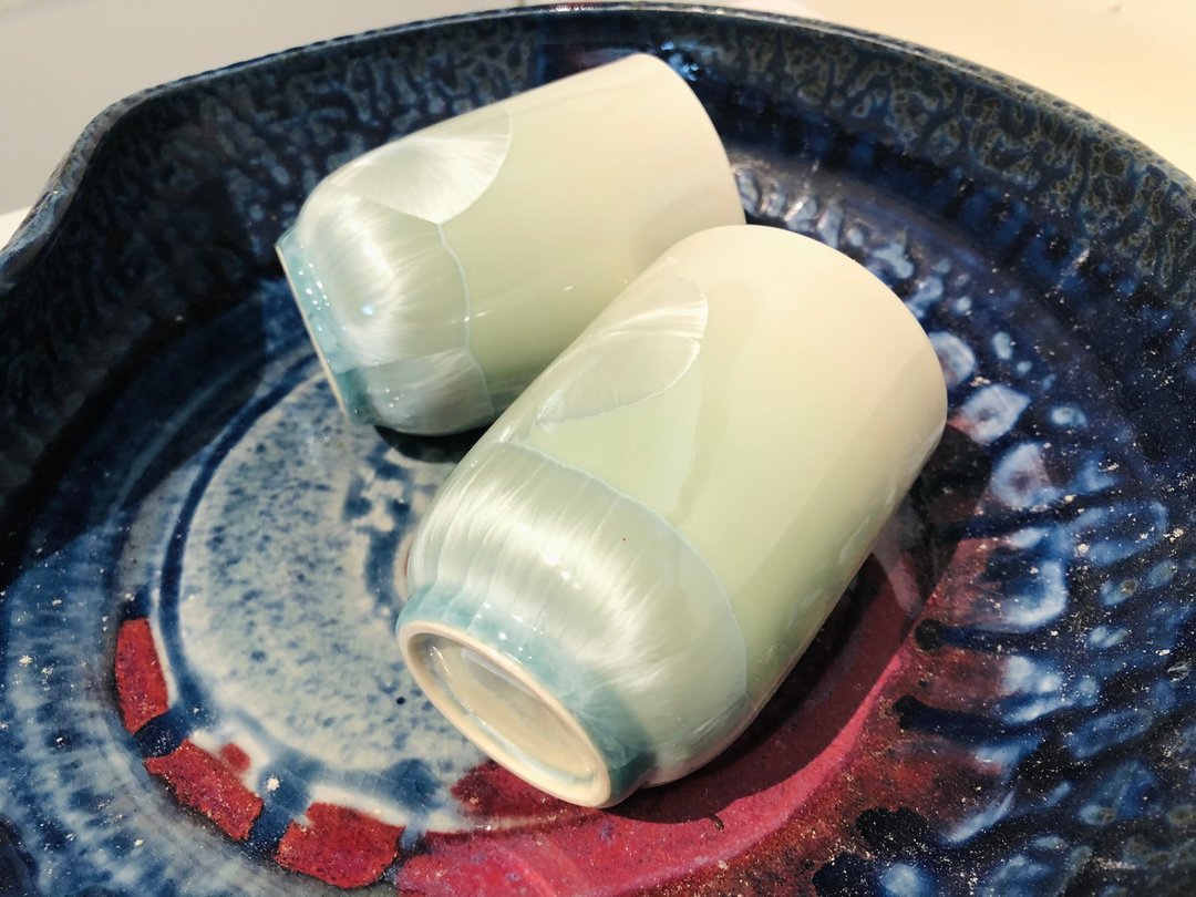 台湾制造 晶花系列 一组两入杯 结晶釉 渐层 限量 - 茶具/茶杯 - 瓷 绿色