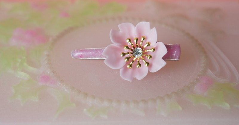 粉色樱花树脂黏土发夹 - 发饰 - 粘土 粉红色