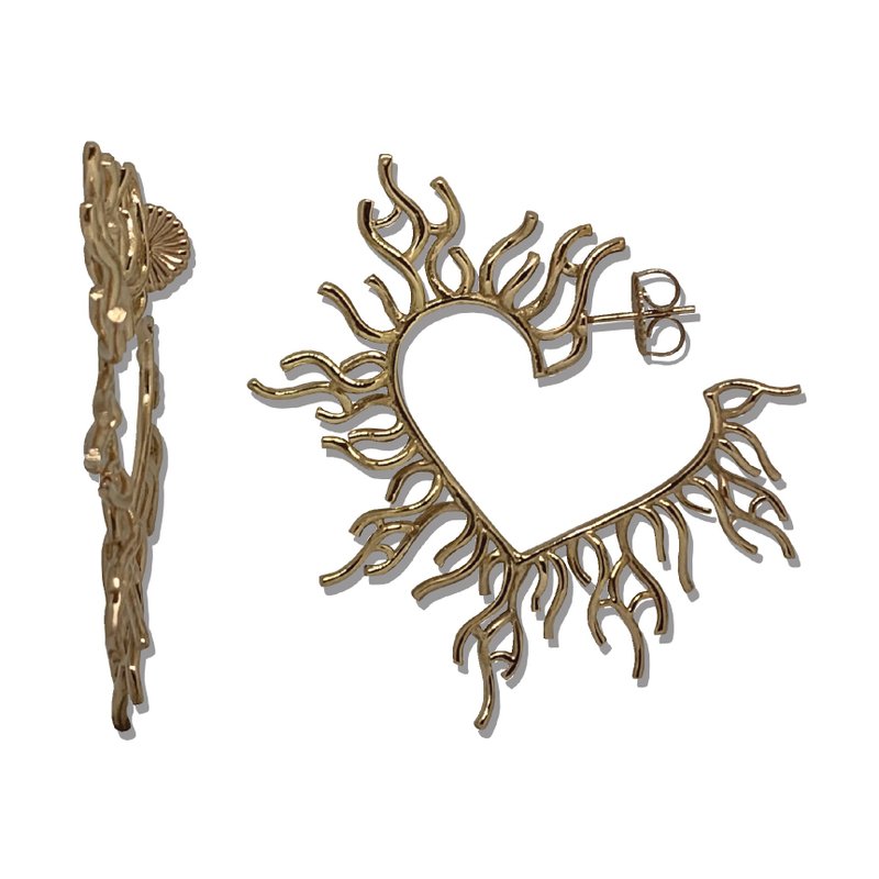 SITA / walks through Fire : Earring Heart Fire - 耳环/耳夹 - 纯银 粉红色