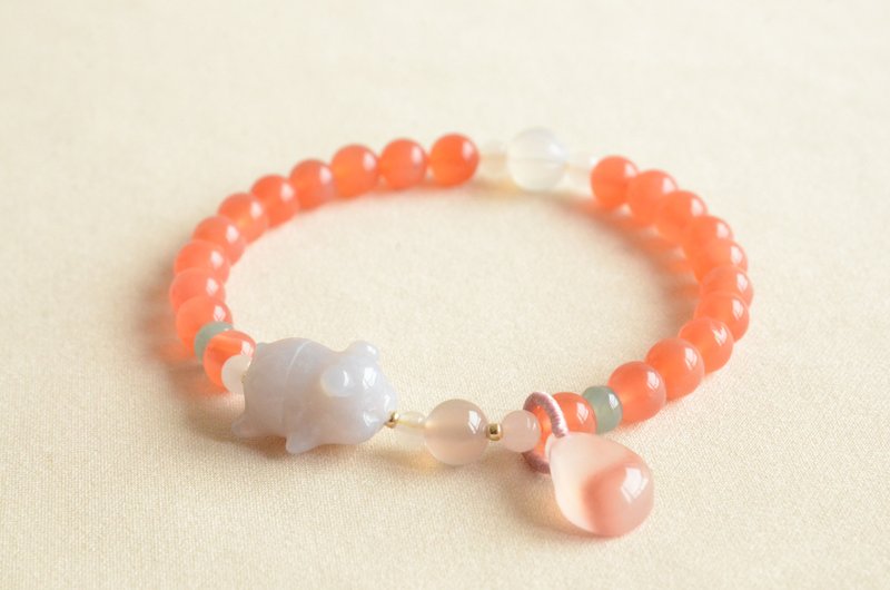 【福至】天然南红冰红阿拉善福猪冰飘花瓣手串 - 手链/手环 - 宝石 