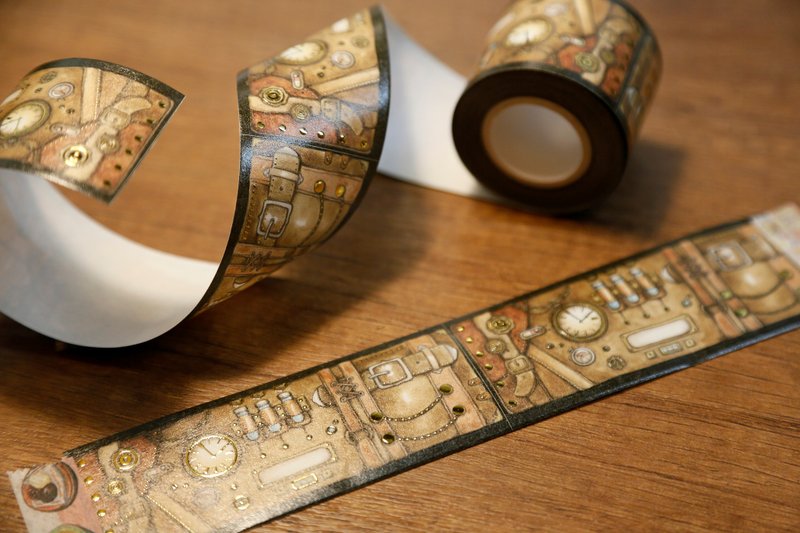 复刻升级版-蒸气庞克纸胶带SP烫金皮革 - 纸胶带 - 纸 金色
