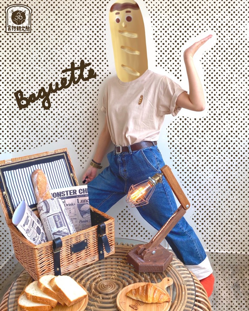 面包系列T恤 (法包) - 女装 T 恤 - 棉．麻 卡其色