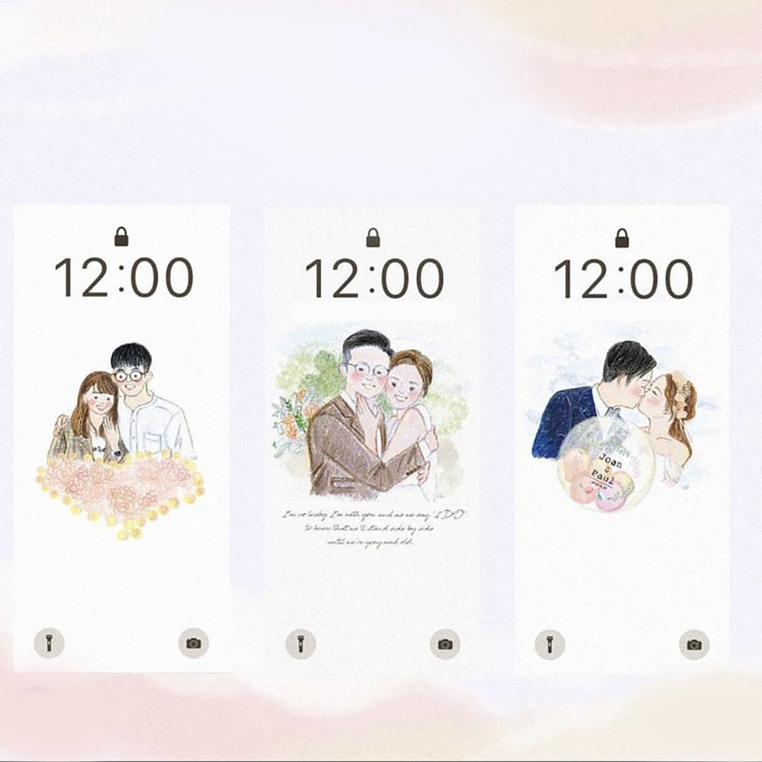 情侣 婚礼似颜绘 screen lock 电子档 手机壁纸 - 电子手绘真人画像/绘画/插画 - 其他材质 