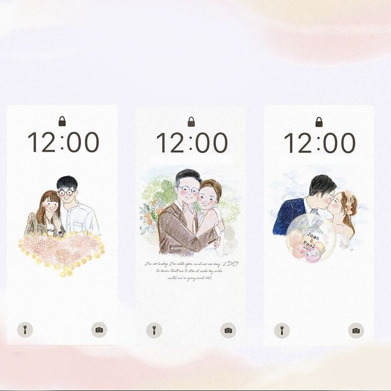 情侣 婚礼似颜绘 screen lock 电子档 手机壁纸 - 电子手绘真人画像/绘画/插画 - 其他材质 