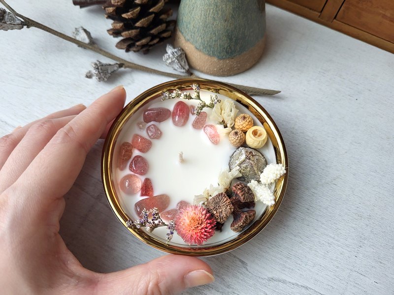 草莓晶 大豆蜡烛干燥花大理石碗 自选香味 生日礼物 - 蜡烛/烛台 - 蜡 红色