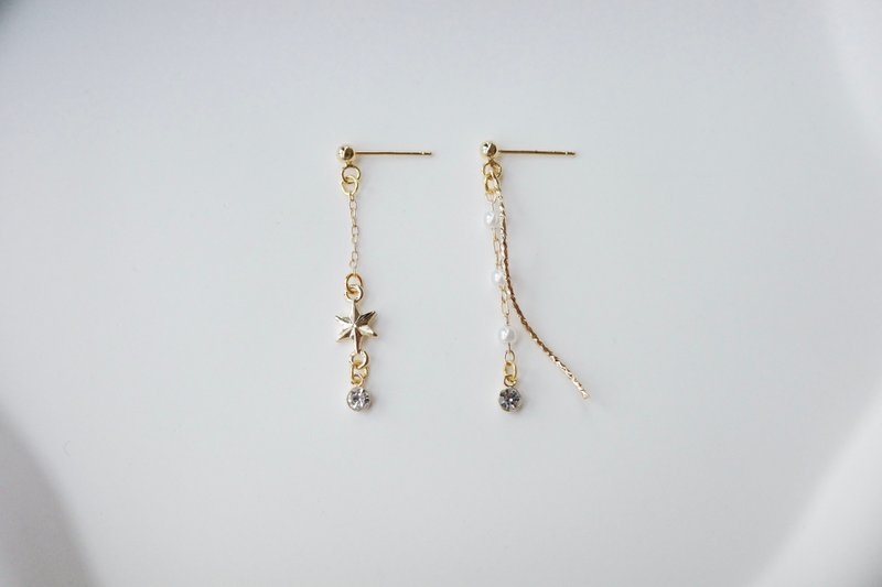 AStarIsBorn系列—微光星轨 手作耳环 - 耳环/耳夹 - 其他材质 金色