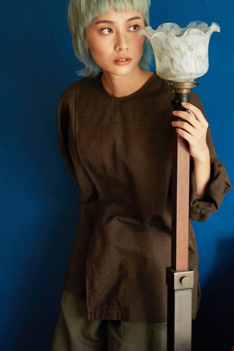 岛屿耕作长袖上衣 | 泥壤 |公平贸易 - 女装上衣 - 羊毛 咖啡色