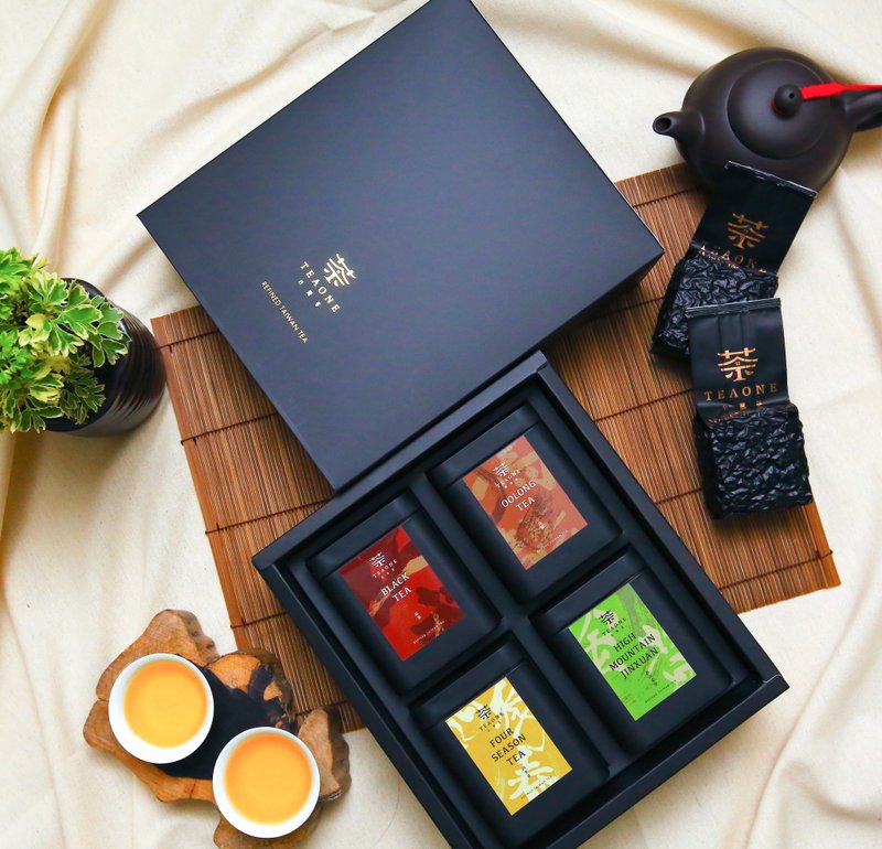 【TeaOne I 原叶茶罐礼盒】四款台湾茶品、最佳伴手茶礼 - 茶 - 新鲜食材 黑色