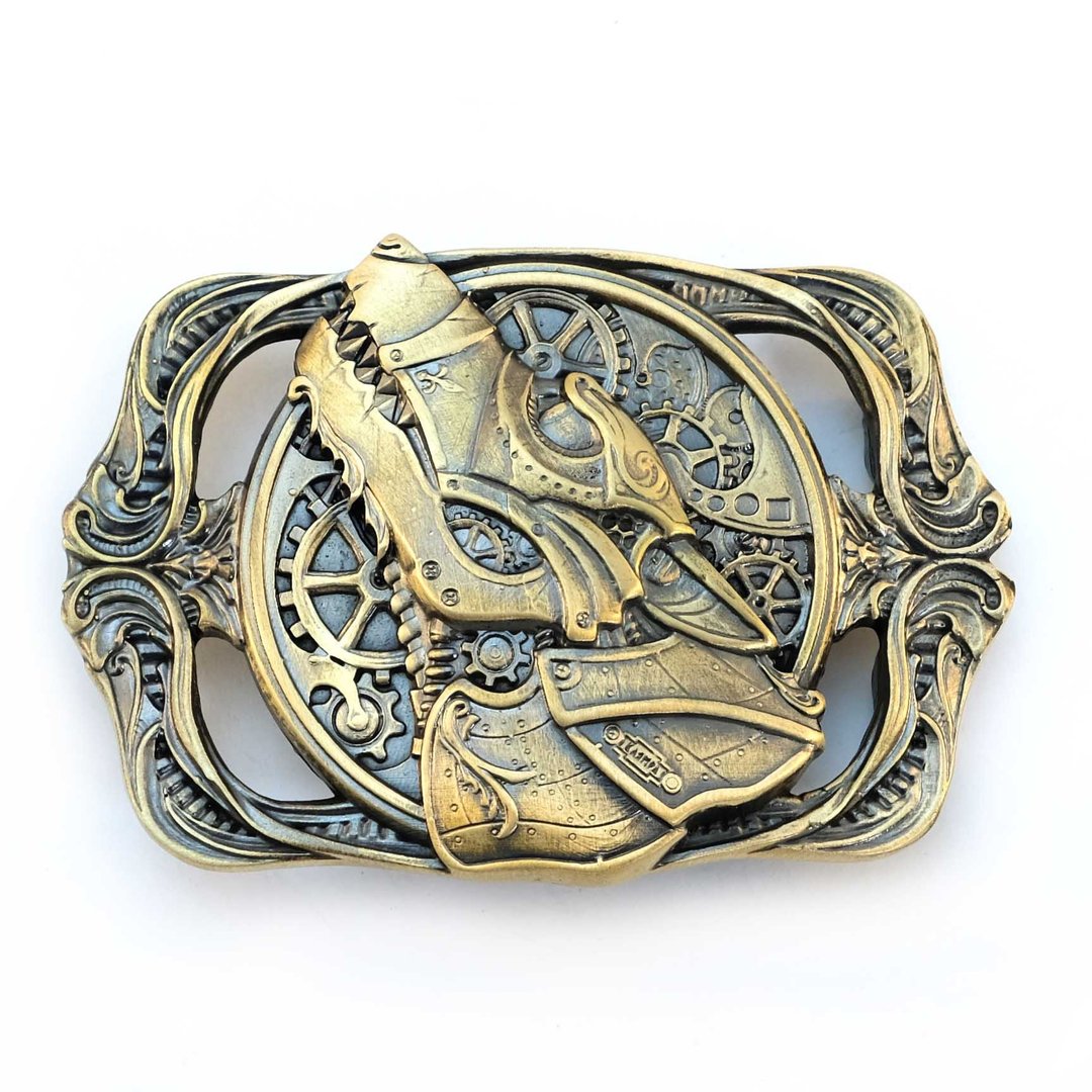 Wolf solid brass belt buckle, steampunk animal wolf belt accessory - 皮带/腰带 - 其他材质 金色