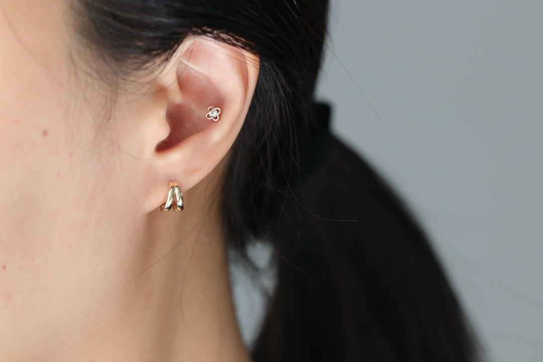 14K Double Ring Earring 双环金耳扣耳环_内径8mm - 耳环/耳夹 - 贵金属 金色