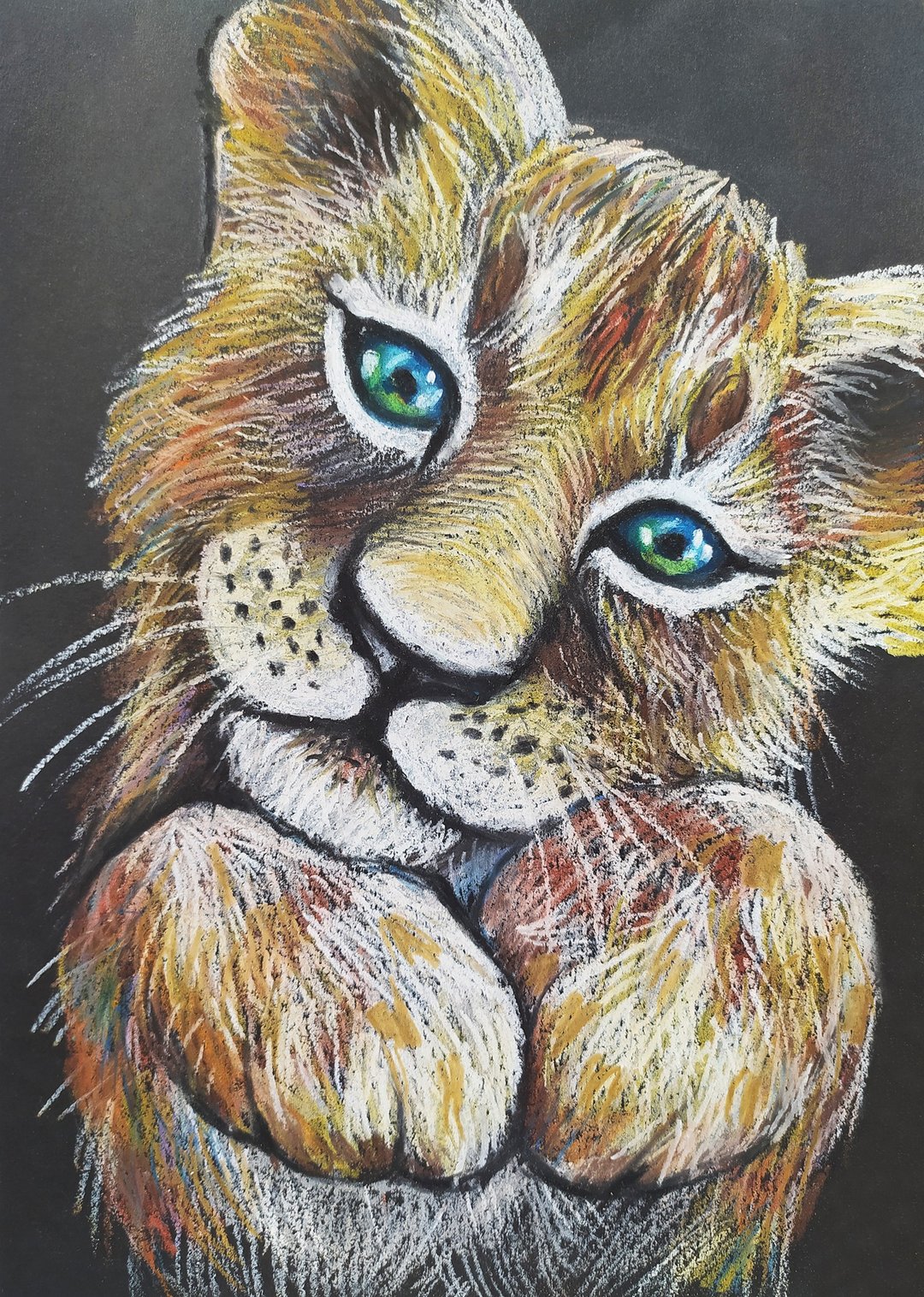 Cute lion cub painting animal art oil pastel animal portrait painting realism - 墙贴/壁贴 - 纸 咖啡色