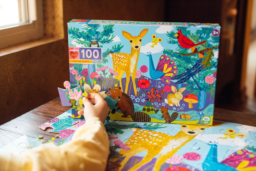 eeBoo 100片拼图 - 可爱生物 Life on Earth  100 Piece Puzzle - 拼图 - 纸 绿色
