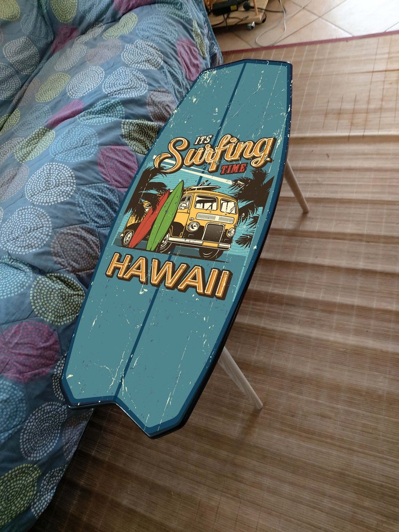 Hawaii Vintage Surfing Style Surfboard Shaped Accent Coffee Table for Surfers - 餐桌/书桌 - 木头 