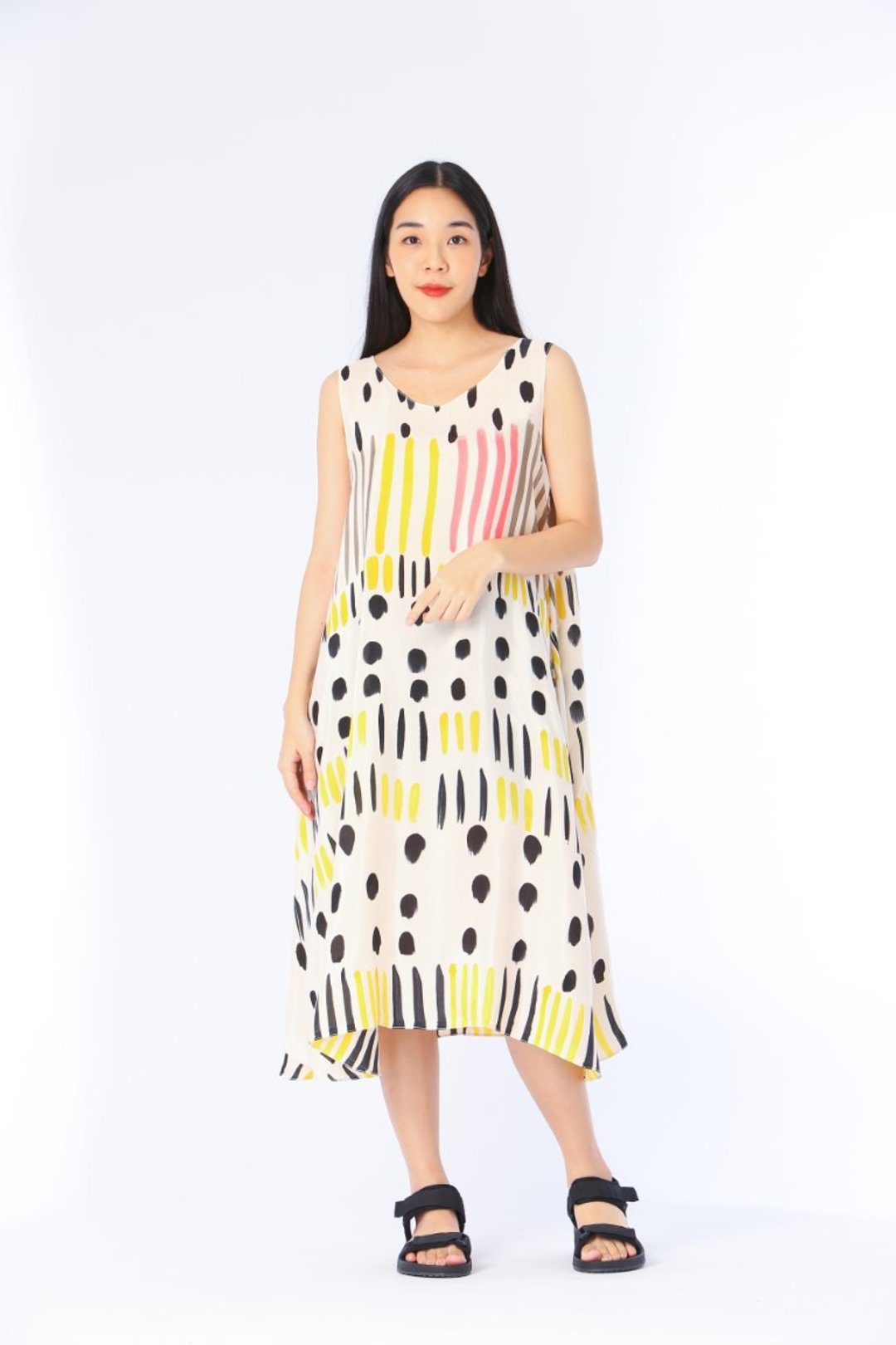 Dress Hand Paint Soft Cotton Silk for Yoga Vacation Holidays - 洋装/连衣裙 - 棉 黄色