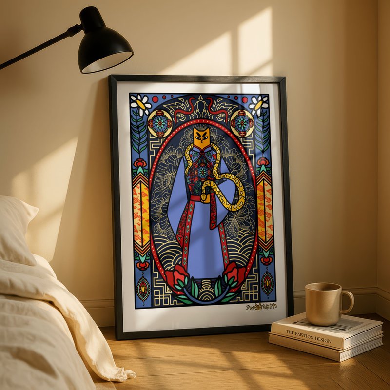 适逢“蛇年”的 A4 海报，猫咪主题的中国风墙面艺术插画 - 海报/装饰画/版画 - 纸 