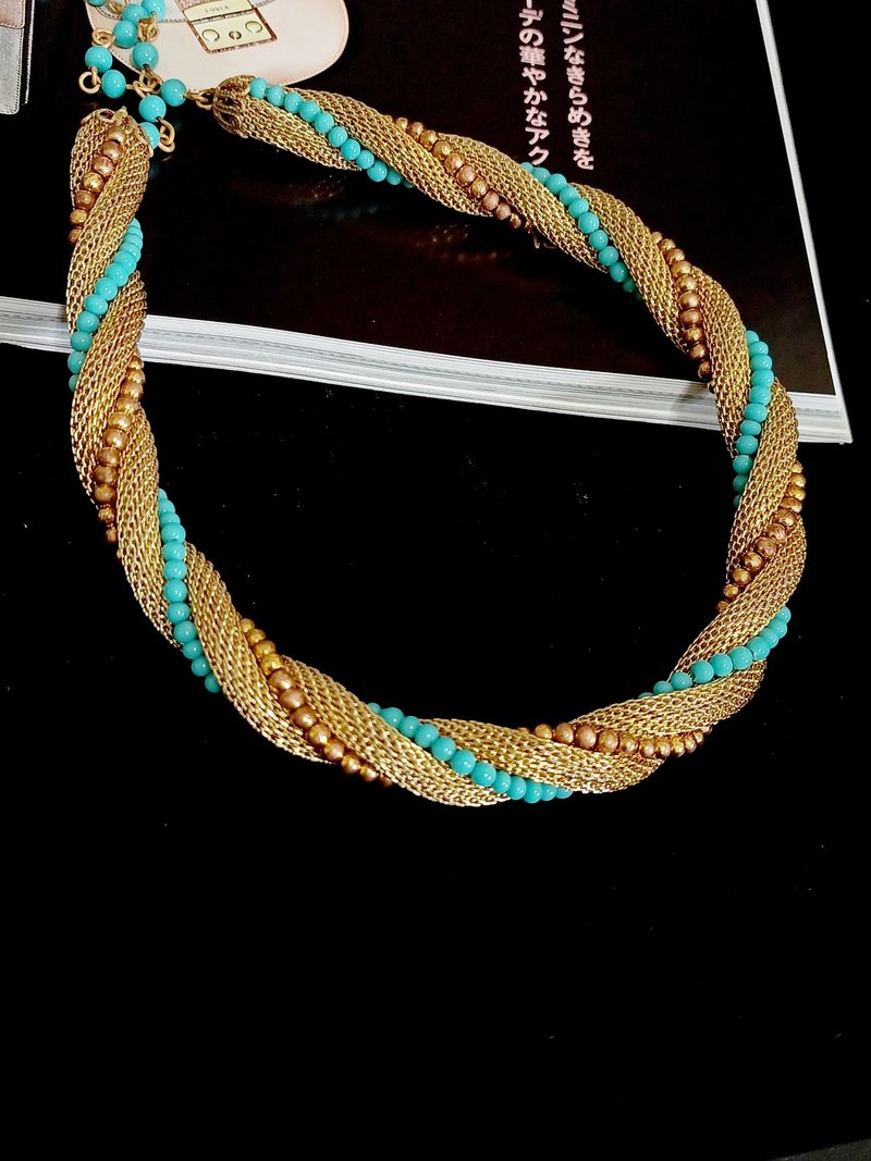 vintage jewelry 波希米亚华丽仿绿松石金色绳结  项链 - 项链 - 其他金属 
