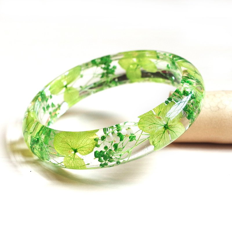 花说【经典系列】小满天星绣球花真花手镯・绿色系・干燥花永生花 - 手链/手环 - 植物．花 绿色