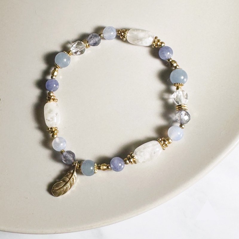 迷雾长春花蓝-雪花幽灵.丹泉石.堇青石-黄铜设计款 - 手链/手环 - 水晶 紫色