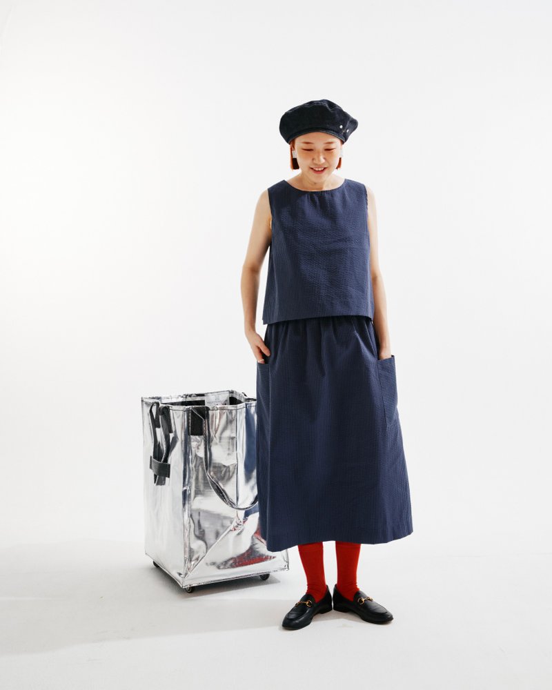 深蓝条纹A字裙套装 - 洋装/连衣裙 - 其他材质 蓝色