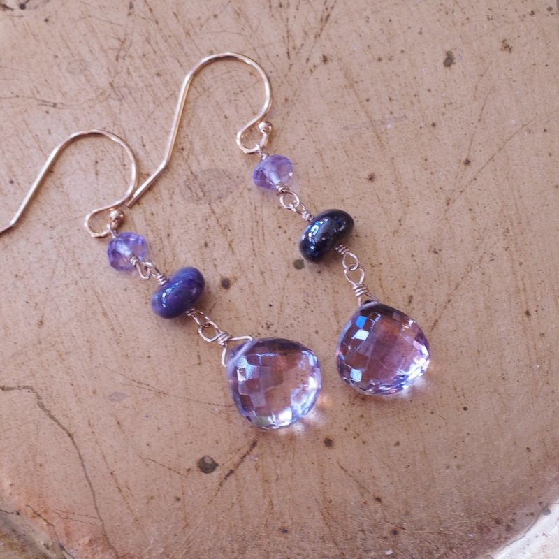 14K GF 天然紫黄晶 超美水滴刻面 舒俱徕 手工耳环 Ametrine - 耳环/耳夹 - 半宝石 紫色