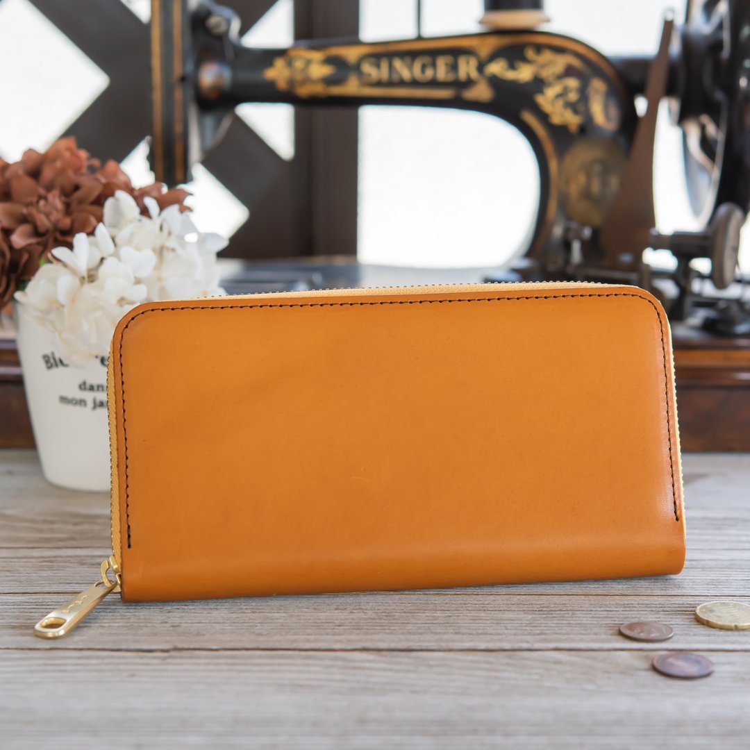 Made in Japan Manufacturer of cowhide dumplings Tochigi leather Manufactured garbage honey made in JAPAN handmade leather wallet - 皮夹/钱包 - 真皮 黄色