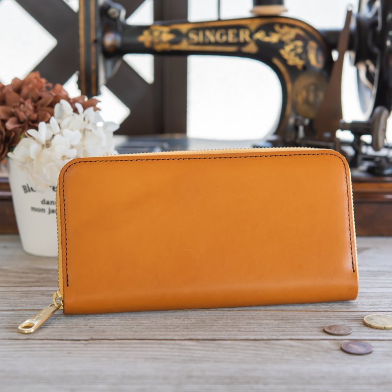 Made in Japan Manufacturer of cowhide dumplings Tochigi leather Manufactured garbage honey made in JAPAN handmade leather wallet - 皮夹/钱包 - 真皮 黄色