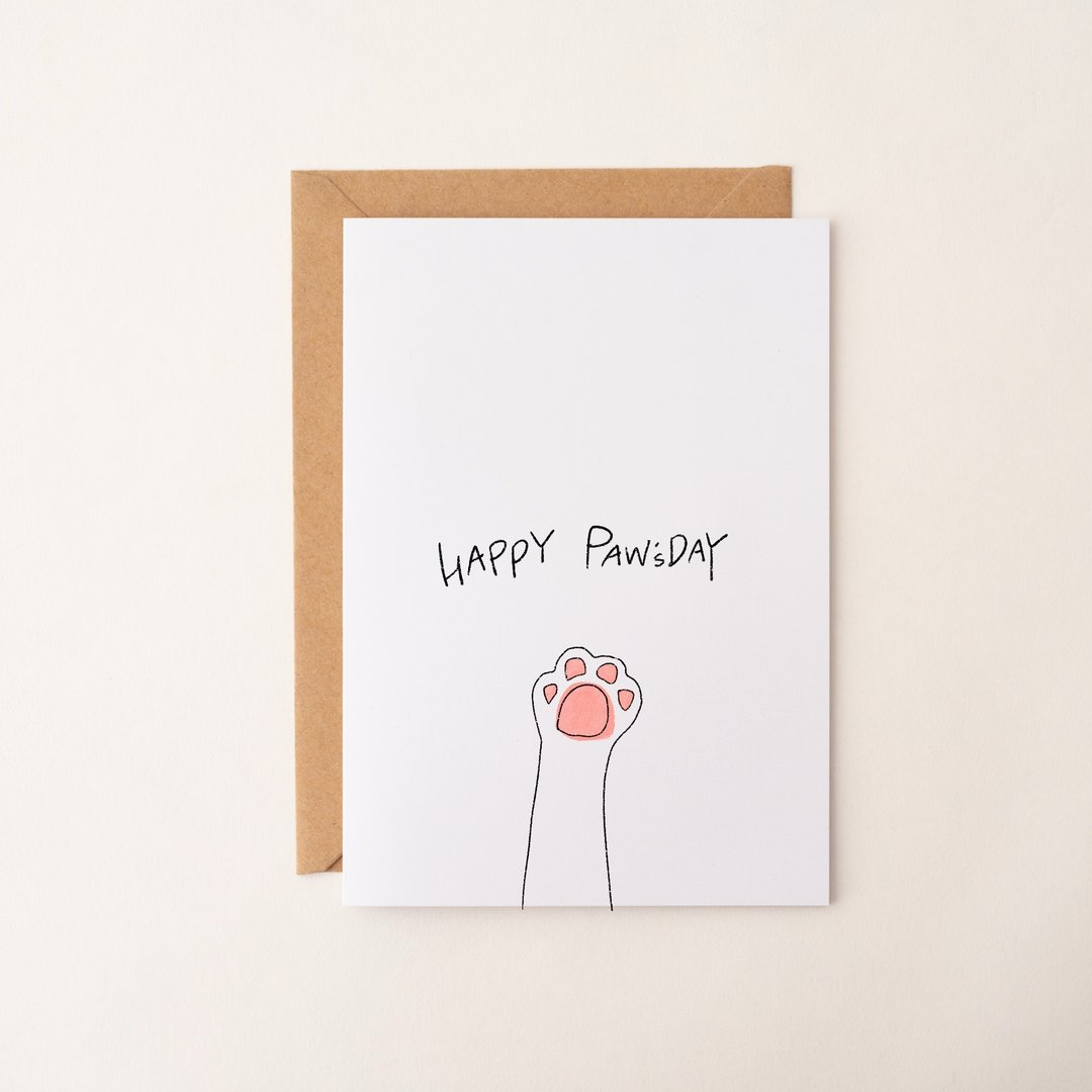 Happy Paw'sDay 生日卡 插画 定制化卡片 猫咪 猫爪 动物 - 卡片/明信片 - 纸 粉红色