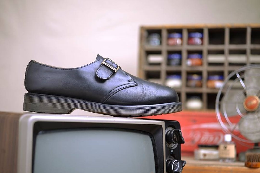 Vintage 英国Dr. Martens 黑色英国制孟克鞋 - 男款休闲鞋 - 真皮 黑色